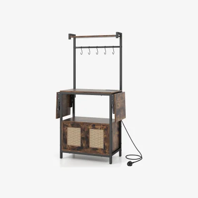 The Range Microwave Stand Drop Leaf Kitchen Storage Rack with Hutch Shelf - Brown