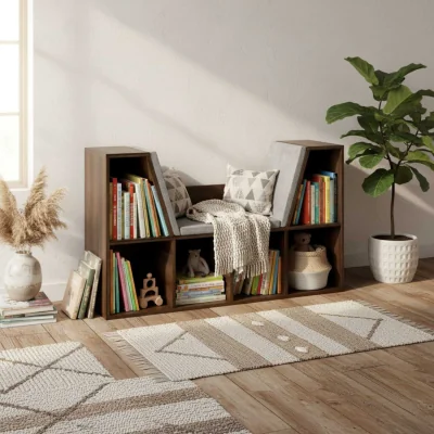 The Range Elka Wood Chestnut Cube Bookcase With Cushioned Reading Seat
