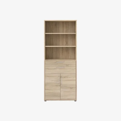 The Range Dris Tall Natural Oak-Effect Bookcase, 3 Shelves, 4 Drawers - Natural