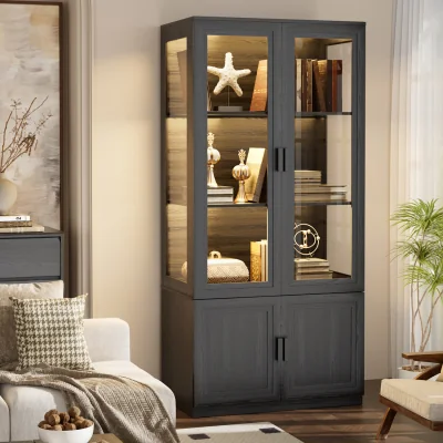 The Range BROTTAR Glass Display Cabine Storage Bookcase 3 Color Lights for Living Room - Black