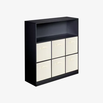 The Range Wooden Wide 7 Cubed Cupboard Bookcase Storage Units Shelves 6 Drawers Baskets -  Black & White / 88cm / 94cm
