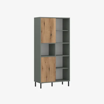 The Range Darwin Bookcase 2 Door in Green/Oak - Green & Oak
