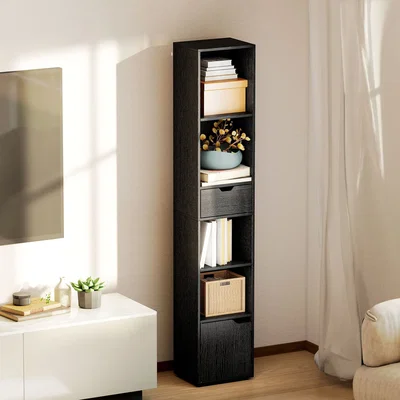 The Range HOMCOM 6 Tier Bookcase Narrow Bookshelf with Storage - Black