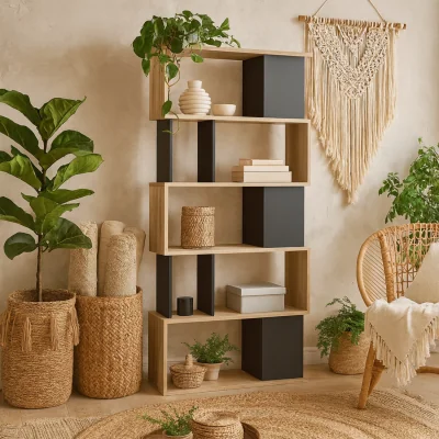 The Range Taichung Effect Asymmetrical Bookcase 5 Shelves - Natural and Black