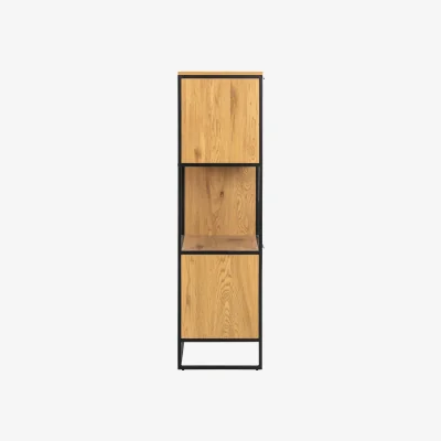 The Range Bologna Bookcase - Matte Black Frame, Wild Oak-Effect Shelves, 2 Doors 3 Drawers - Natural