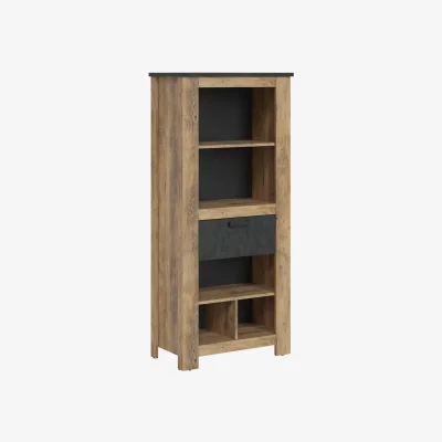 The Range Rapallo 1 Drawer Bookcase in Chestnut and Matera Grey - Chestnut & Matera Grey