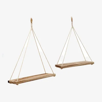 The Range Set of 2 Wooden Hanging Wall Shelves - Modern Home  Office Decor - Brown