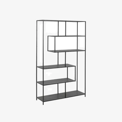 The Range Seaford Black Metal Large Asymmetrical Bookcase with 5 Black Shelves - Black