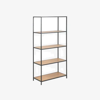The Range Seaford Black Metal Low Bookcase with 3 Oak Shelves - Oak & Black