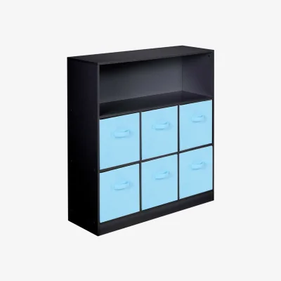 The Range Wooden Wide 7 Cubed Cupboard Bookcase Storage Units Shelves 6 Drawers Baskets - Black & Sky Blue / 94cm / 88cm