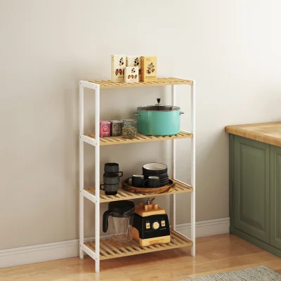 The Range Levede 4 Tier Storage Shelving Unit Bamboo Steel Natural White - Yellow