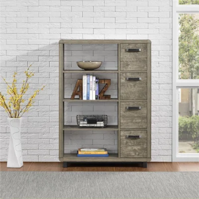 The Range Eastlin Bookcase with Bins Weathered Oak - Weathered Oak