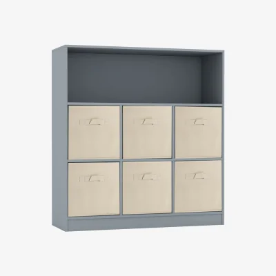The Range Wooden Wide 7 Cubed Cupboard Bookcase Storage Units Shelves 6 Drawers Baskets - Grey & Beige / 27cm