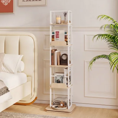 The Range 5 Tier Freestanding Vertical Rotating Bookshelf Tower-White - White