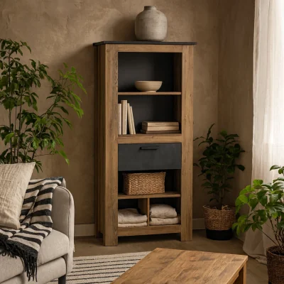 The Range Juniper Freestanding 1 Drawer Bookcase Chestnut and Matera - Natural