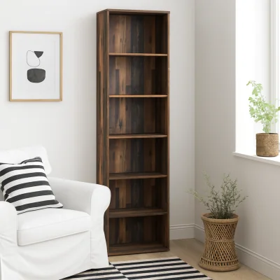 The Range Bucharest Narrow 5 Shelf Vintage Bookcase - Brown
