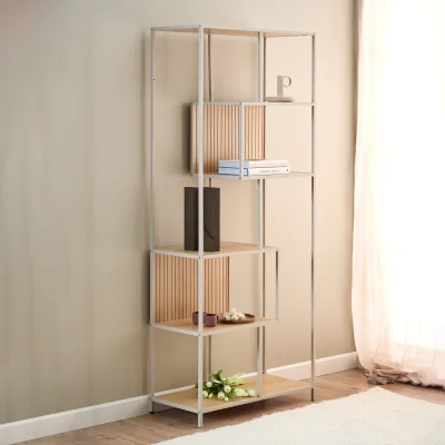The Range Seaford Bookcase  With 5 Shelves in Oak & Grey - Grey and Oak