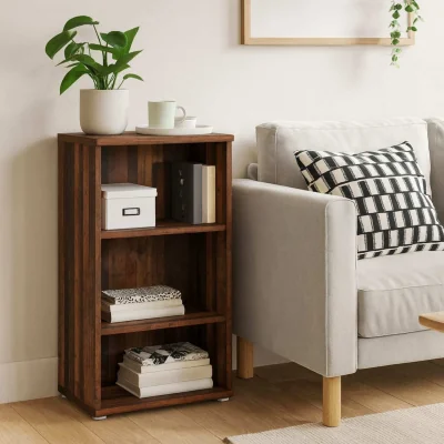 The Range Bucharest Low Narrow 2 Shelf Bookcase Vintage Matt - Brown