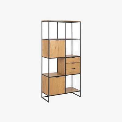 The Range Swindon Bookcase - Oak and Black / 2