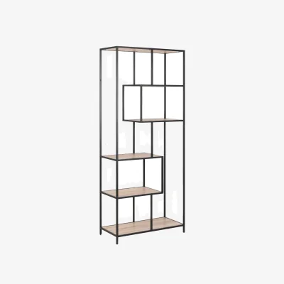 The Range El Paso Tall Black Metal and Sonoma Oak-Effect Bookcase, 5 Shelves - Natural