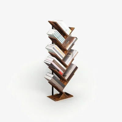 The Range 9-Tier Tree Bookshelf - Tall Floor Standing Bookcase - Brown