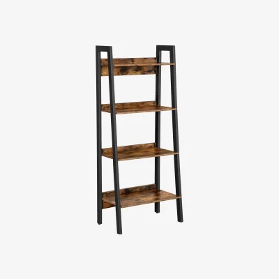 The Range 4-Tier Slim Ladder Shelf Bookcase, Vertical Space-Saving Storage Unit for Home and Office - Rustic Brown and Black