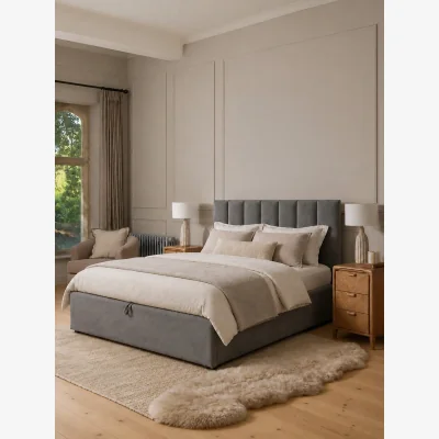 Cox and Cox Ribbed Slate Grey Storage Bed - King