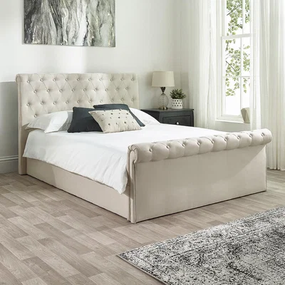 Dunelm Chesterfield Linen Ottoman Bed Frame Natural