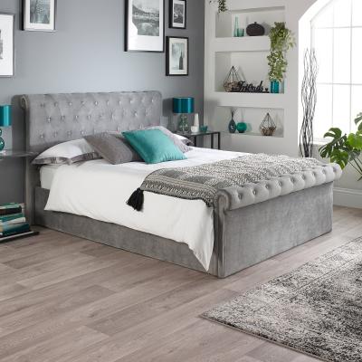Dunelm Chesterfield Ottoman Bed Frame, Velvet Grey