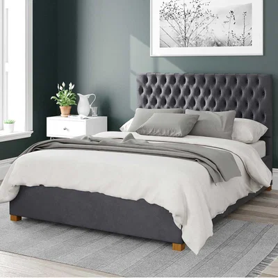 Dunelm Monroe Plush Velvet Ottoman Bed Frame Steel
