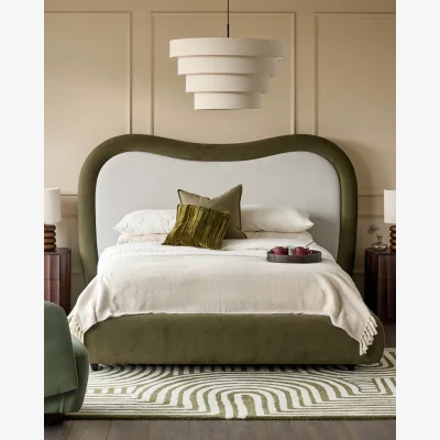 Danetti Naomi olive green velvet and natural dual tone fabric king size ottoman bed