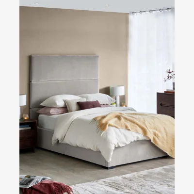 Danetti Penelope light grey recycled velvet king size ottoman bed with 3 panel headboard