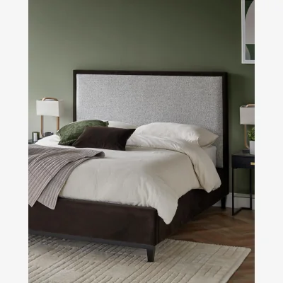 Danetti Monica grey fabric and mocha velvet king size ottoman storage bed