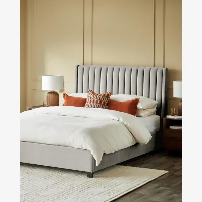 Danetti Amalfi light grey velvet double ottoman storage bed