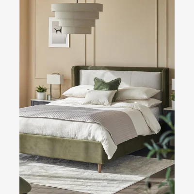 Danetti Grove natural fabric and olive green velvet super king ottoman storage bed