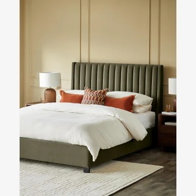 Danetti Amalfi olive green velvet double ottoman storage bed