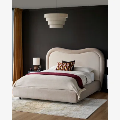Danetti Naomi champagne velvet and natural chenille fabric king size ottoman bed