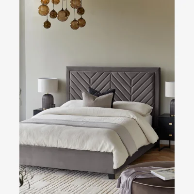 Danetti Octavia Grey Velvet Super King Size Ottoman Storage Bed