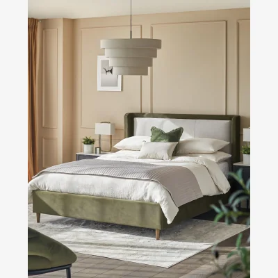Danetti Grove natural fabric and olive green velvet double ottoman storage bed