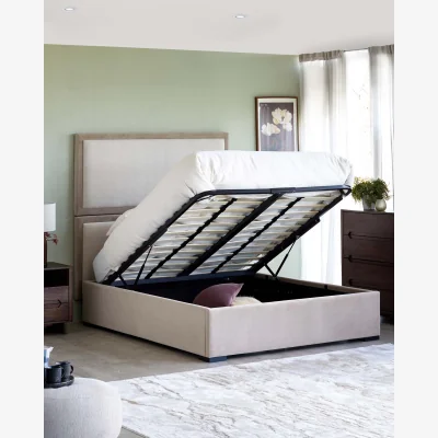 Danetti Penelope champagne natural mixed material king ottoman bed with 2 panel headboard