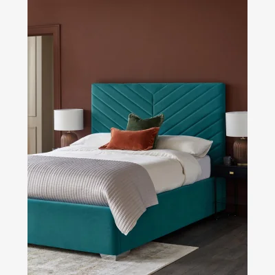 Danetti Leo Light Teal Velvet King Size Ottoman Storage Bed