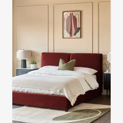 Danetti Leona toffee red velvet double ottoman storage bed
