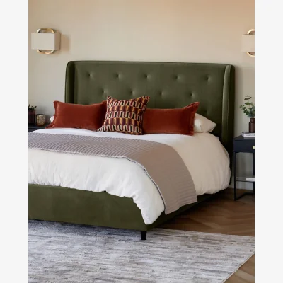 Danetti Lenora olive green velvet double ottoman storage bed