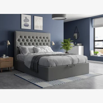 Dreams Ergomotion Upholstered Buttoned Ottoman Bed Frame - 4'6 Double - Grey