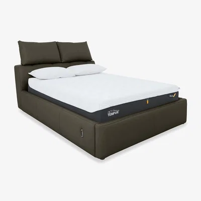 Furniture Village Tyrell Leather Electric Ottoman Bed Frame - Super King - Olive