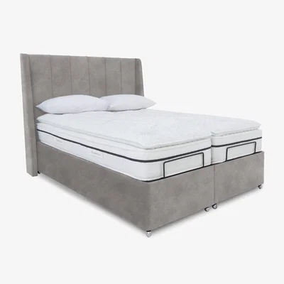 Furniture Village E-Motion Akira Dual Adjustable Ottoman Divan Base with Massage Function and Headboard - Super King - Dapple Oyster