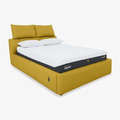 Furniture Village Tyrell Leather Electric Ottoman Bed Frame - Super King - Yellow