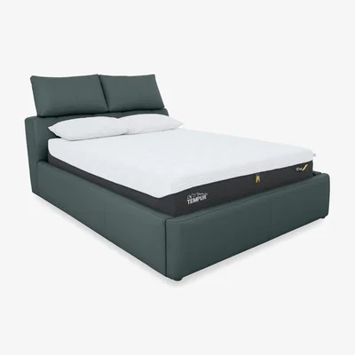 Furniture Village Tyrell BV Leather Manual Ottoman Bed Frame - King Size - BV Lake Green