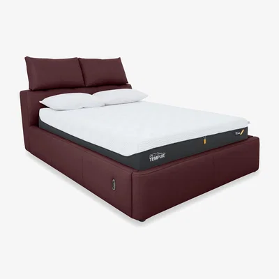 Furniture Village Tyrell BV Leather Electric Ottoman Bed Frame - Super King - BV Deep Red