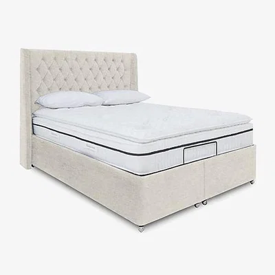 Furniture Village E-Motion Zen Adjustable Ottoman Divan Base with Headboard - King Size - Sandstone Pearl